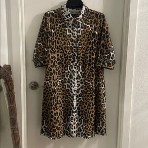 Dizzy Lizzie SML leopard animal Chatham collared ruffle trim fray hem S/S Dress